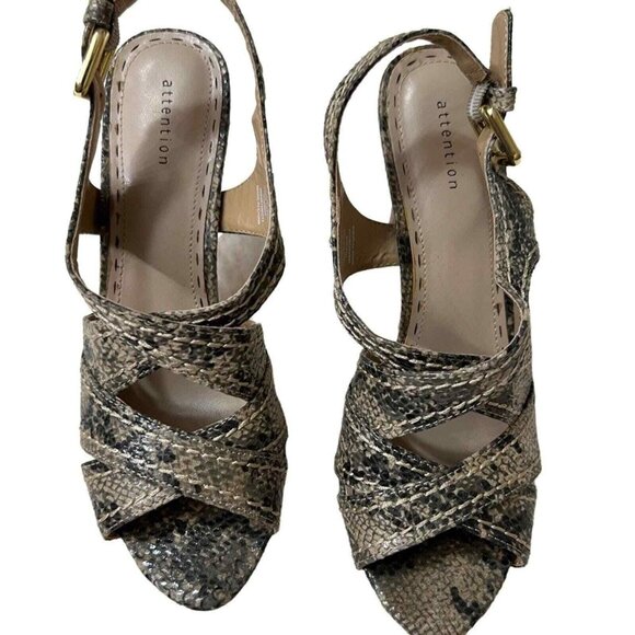 Attention Womens Snakeskin Print Slingback Peep Toe Sandals With Cork Heel Size - Picture 2 of 7